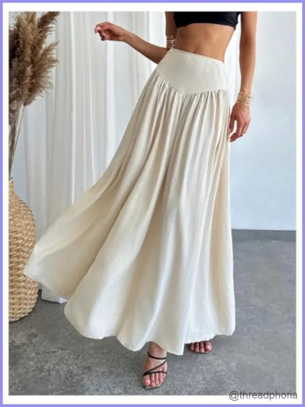 Women's Pleated Flowy Long Maxi Skirt High Waist with Pocket